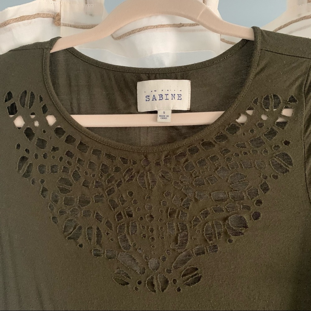 Sabine - Sage Green Long Sleeve Shirt with Cutout